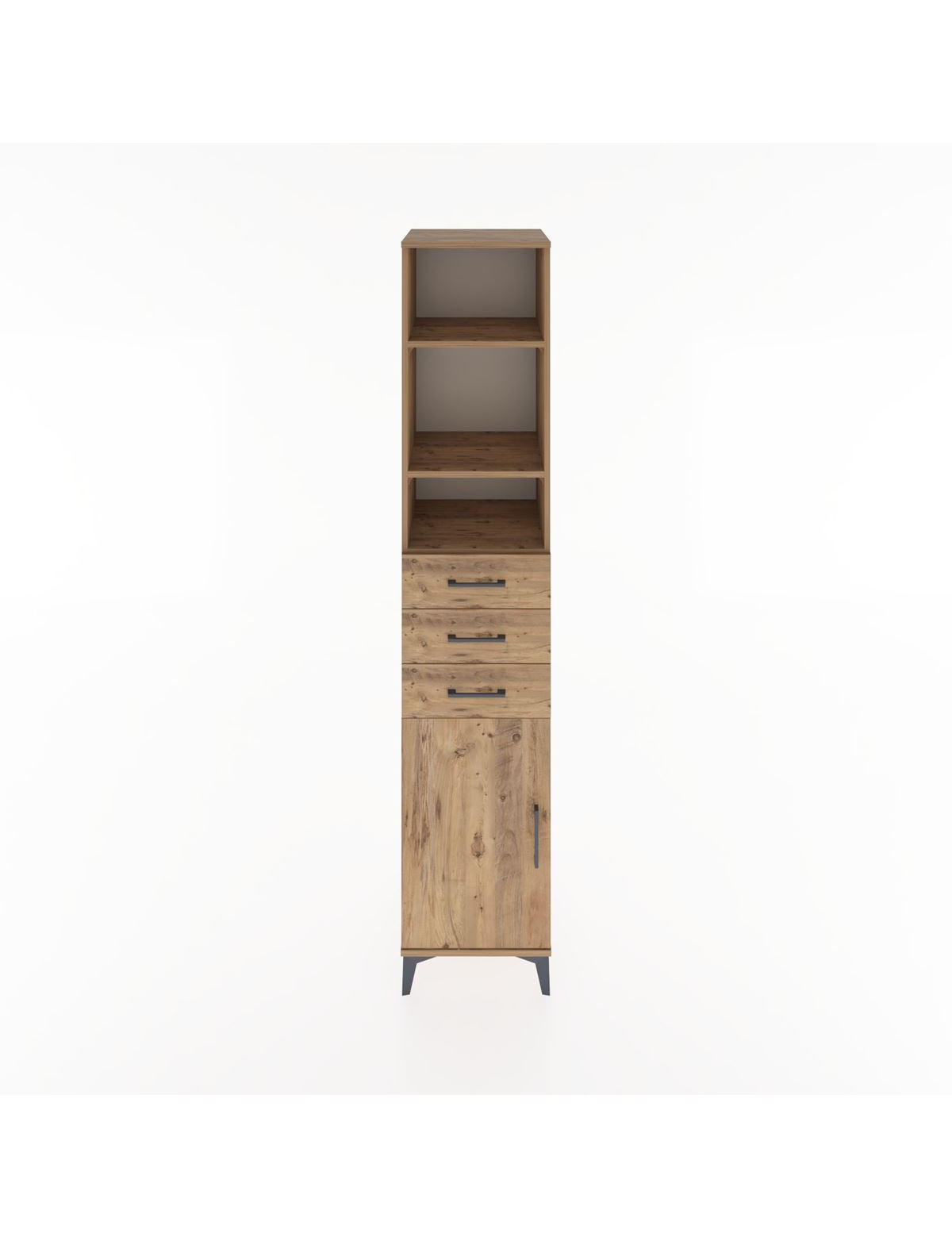 Hyperion Dolap 4 Raflı 3 Çekmeceli Tek Kapaklı 44x44x221 Çam-Çam