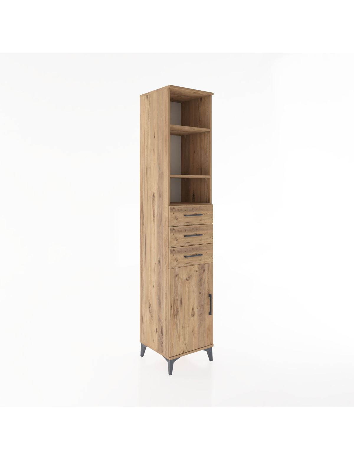 Hyperion Dolap 4 Raflı 3 Çekmeceli Tek Kapaklı 44x44x221 Çam-Çam