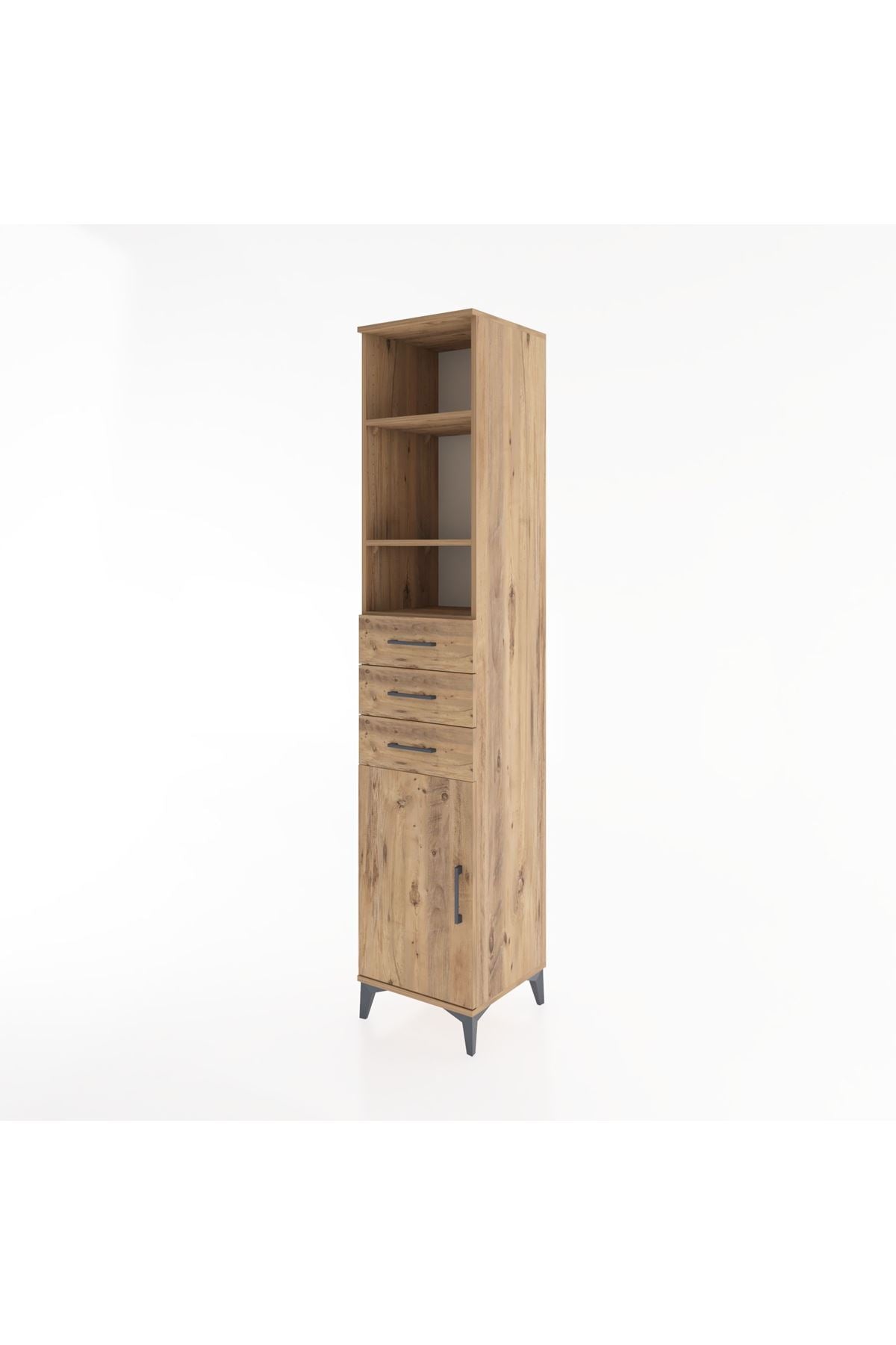 Hyperion Dolap 4 Raflı 3 Çekmeceli Tek Kapaklı 44x44x221 Çam-Çam