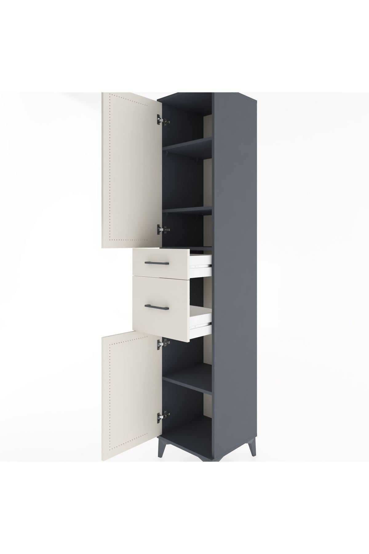Hyperion Dolap 4 Raflı 2 Çekmeceli 2 Kapaklı 44x44x221 Antrasit-Aytaşı