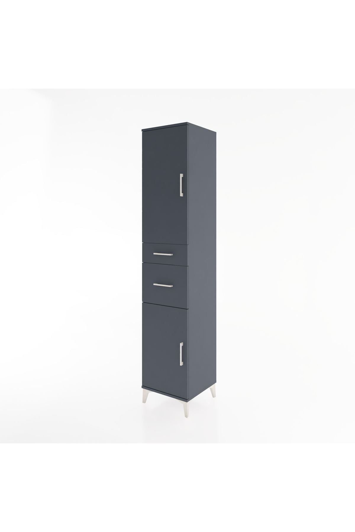 Hyperion Dolap 4 Raflı 2 Çekmeceli 2 Kapaklı 44x44x221 Antrasit-Antrasit