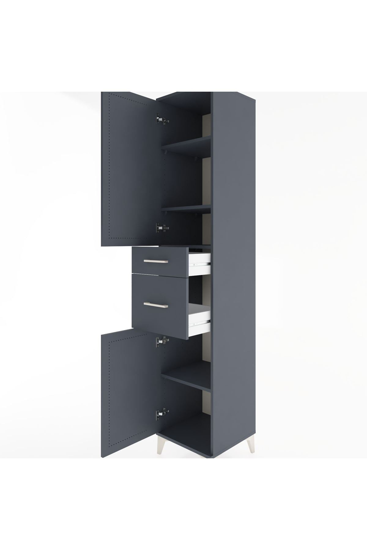 Hyperion Dolap 4 Raflı 2 Çekmeceli 2 Kapaklı 44x44x221 Antrasit-Antrasit