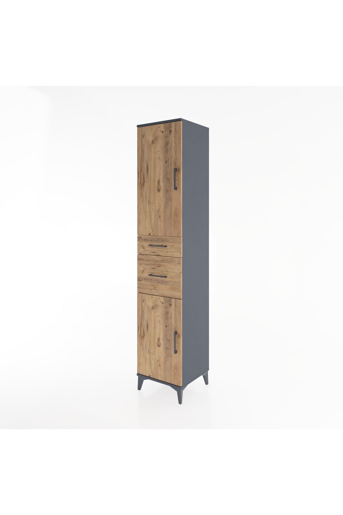 Hyperion Dolap 4 Raflı 2 Çekmeceli 2 Kapaklı 44x44x221 Antrasit-Çam