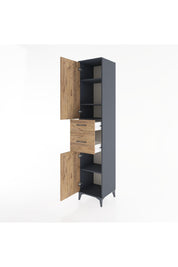 Hyperion Dolap 4 Raflı 2 Çekmeceli 2 Kapaklı 44x44x221 Antrasit-Çam