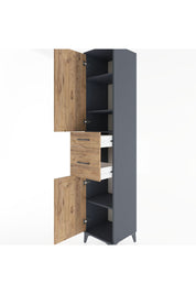 Hyperion Dolap 4 Raflı 2 Çekmeceli 2 Kapaklı 44x44x221 Antrasit-Çam