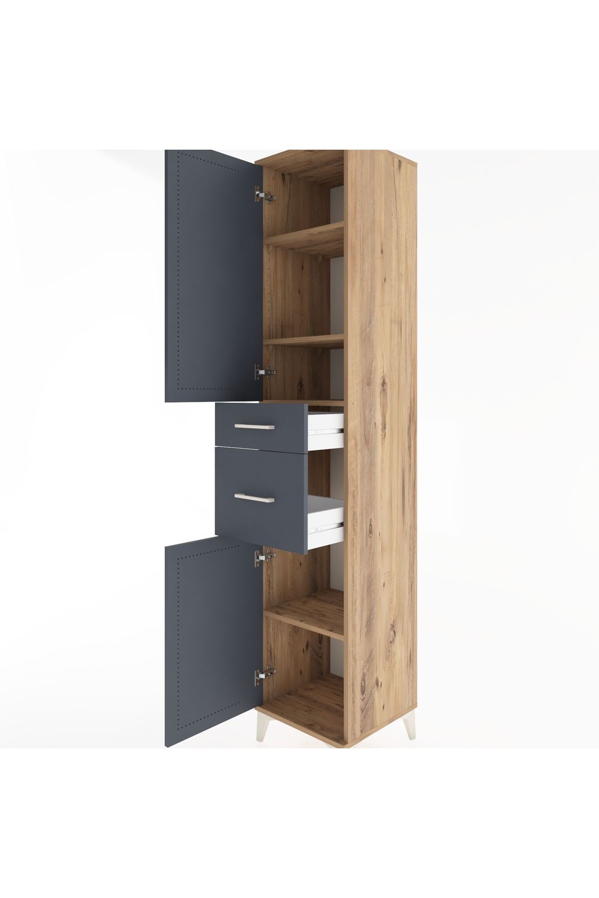 Hyperion Dolap 4 Raflı 2 Çekmeceli 2 Kapaklı 44x44x221 Çam-Antrasit