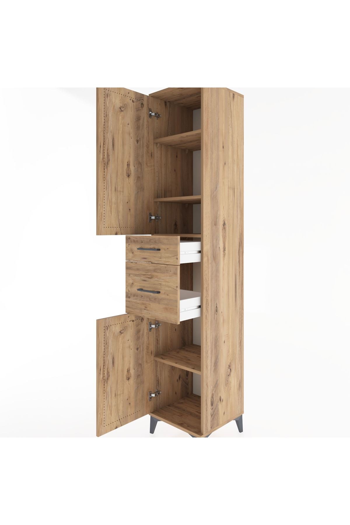 Hyperion Dolap 4 Raflı 2 Çekmeceli 2 Kapaklı 44x44x221 Çam-Çam