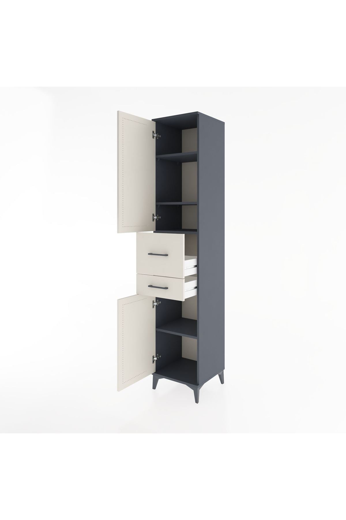 Hyperion Dolap 4 Raflı 2 Çekmeceli 2 Kapaklı 44x44x221 Antrasit-Aytaşı
