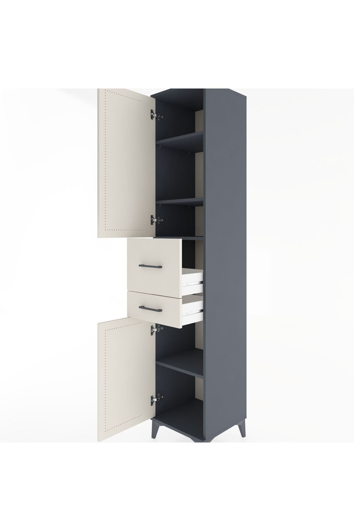 Hyperion Dolap 4 Raflı 2 Çekmeceli 2 Kapaklı 44x44x221 Antrasit-Aytaşı