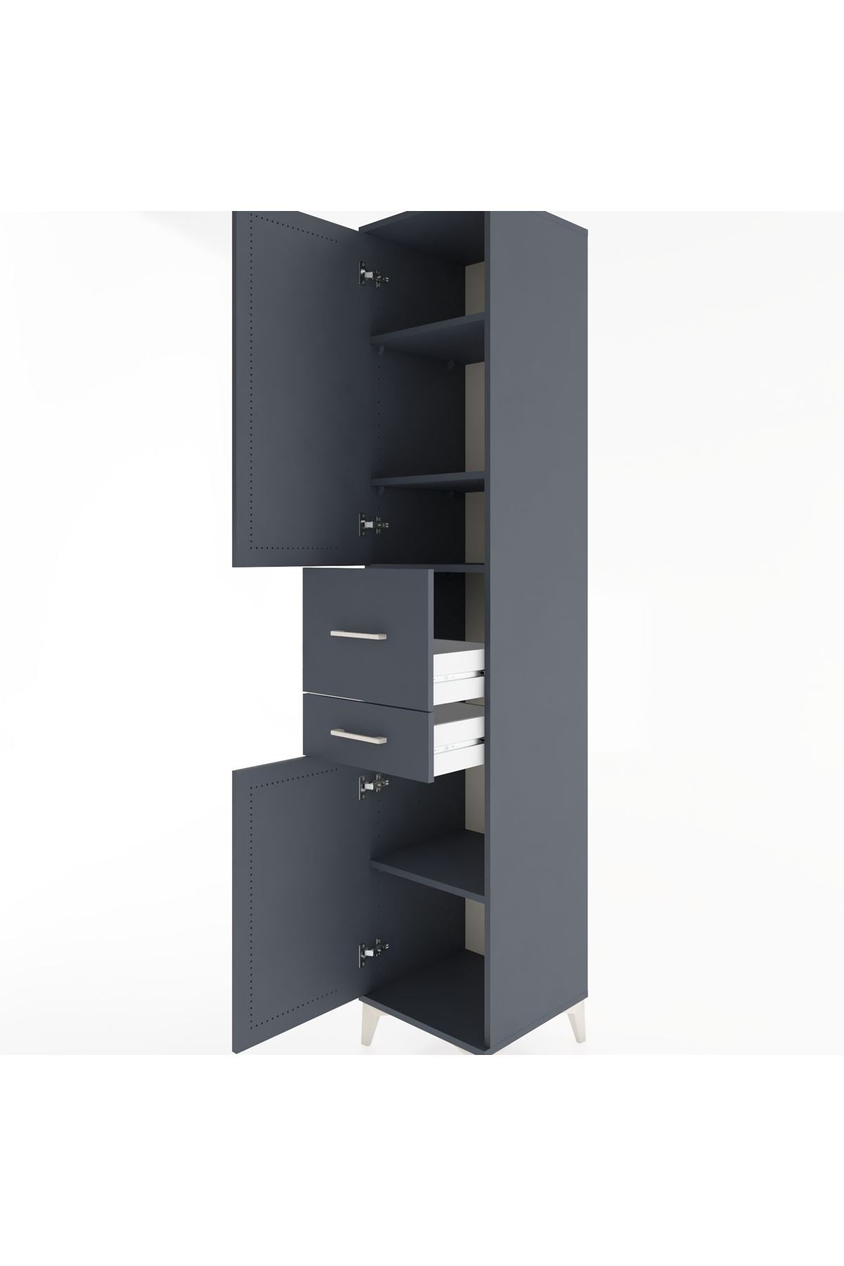 Hyperion Dolap 4 Raflı 2 Çekmeceli 2 Kapaklı 44x44x221 Antrasit-Antrasit
