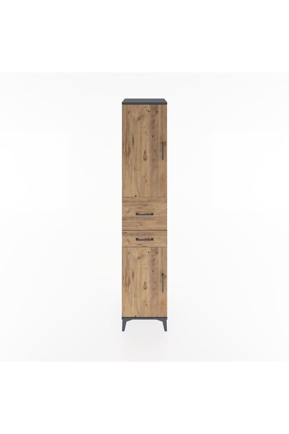 Hyperion Dolap 4 Raflı 2 Çekmeceli 2 Kapaklı 44x44x221 Antrasit-Çam