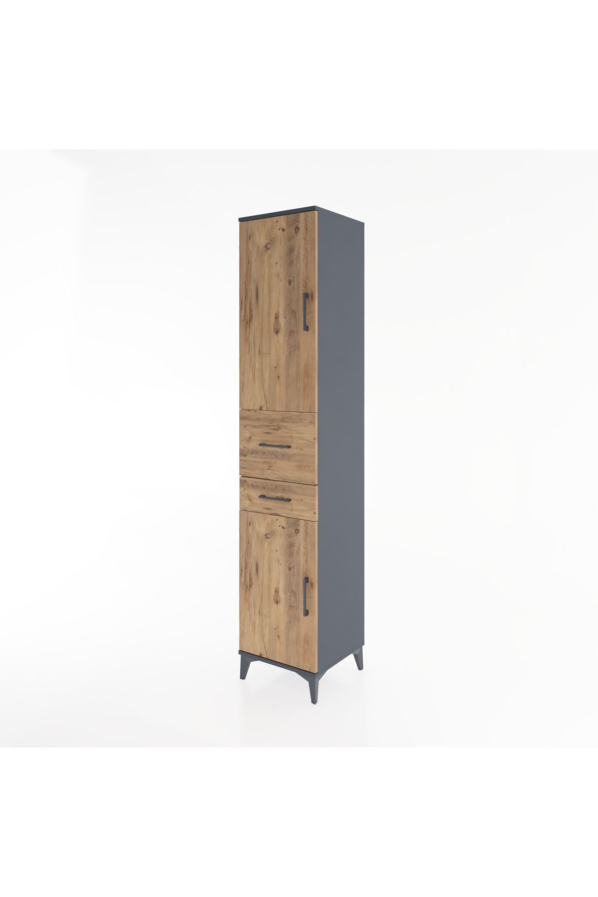 Hyperion Dolap 4 Raflı 2 Çekmeceli 2 Kapaklı 44x44x221 Antrasit-Çam