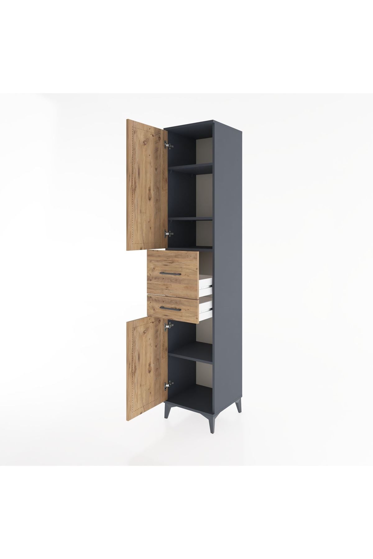 Hyperion Dolap 4 Raflı 2 Çekmeceli 2 Kapaklı 44x44x221 Antrasit-Çam