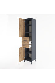 Hyperion Dolap 4 Raflı 2 Çekmeceli 2 Kapaklı 44x44x221 Antrasit-Çam