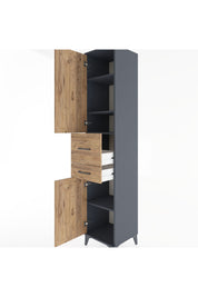 Hyperion Dolap 4 Raflı 2 Çekmeceli 2 Kapaklı 44x44x221 Antrasit-Çam