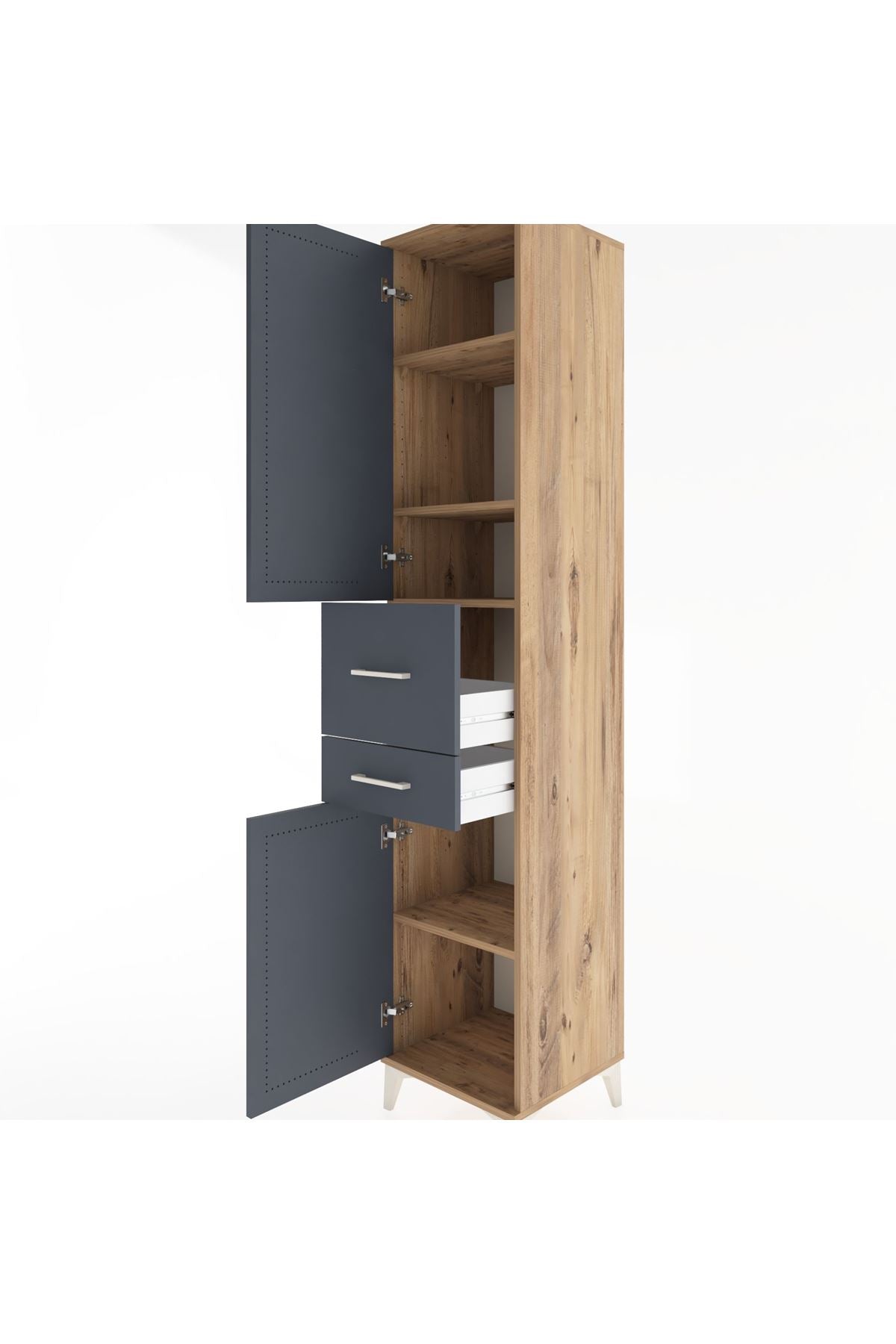 Hyperion Dolap 4 Raflı 2 Çekmeceli 2 Kapaklı 44x44x221 Çam-Antrasit