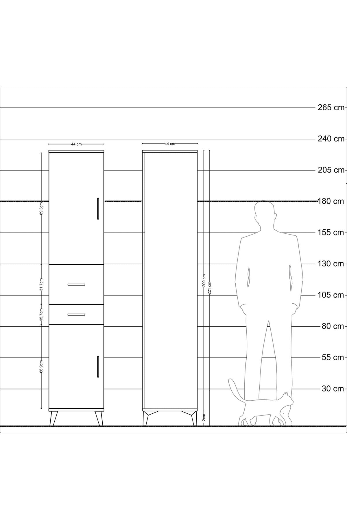 Hyperion Dolap 4 Raflı 2 Çekmeceli 2 Kapaklı 44x44x221 Çam-Çam