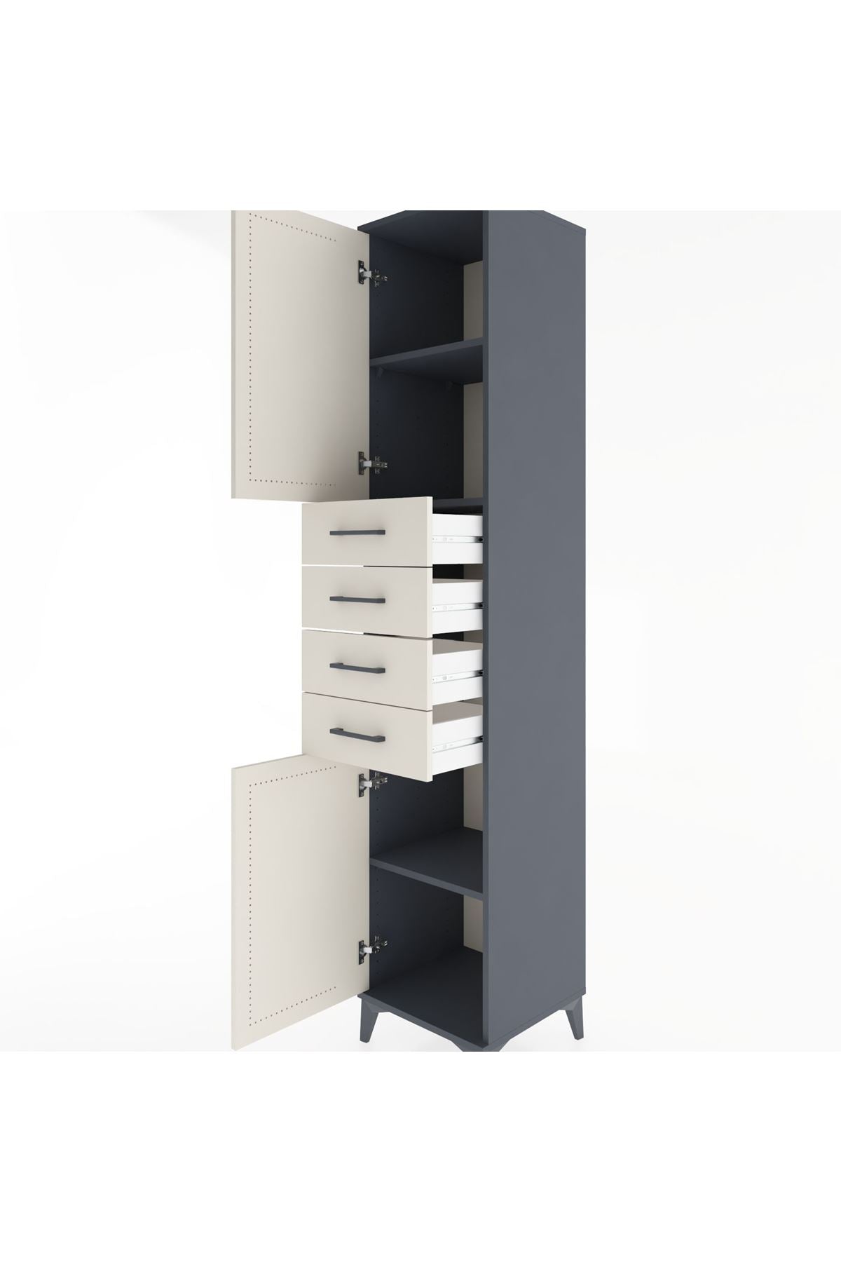 Hyperion Dolap 3 Raflı 4 Çekmeceli 2 Kapaklı 44x44x221 Antrasit-Aytaşı