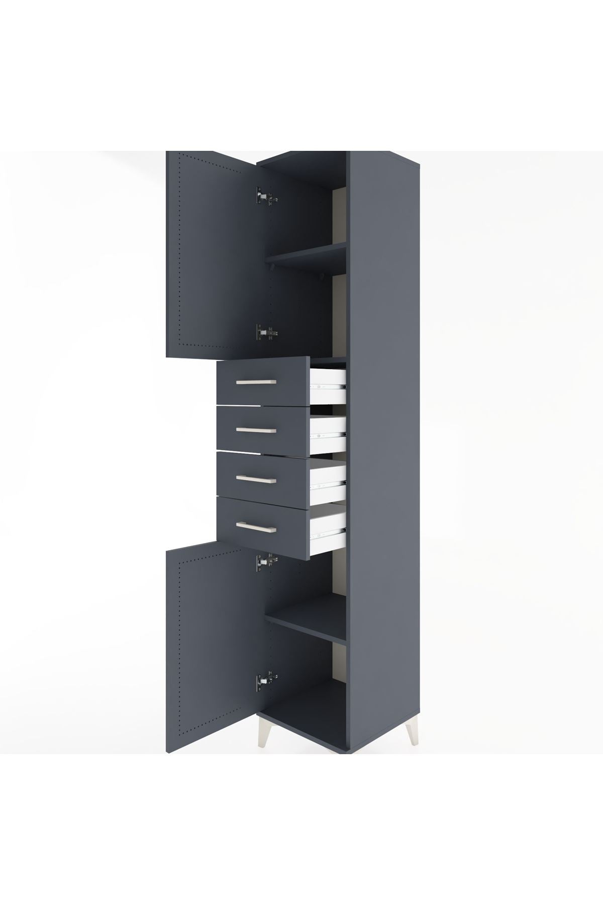 Hyperion Dolap 3 Raflı 4 Çekmeceli 2 Kapaklı 44x44x221 Antrasit-Antrasit