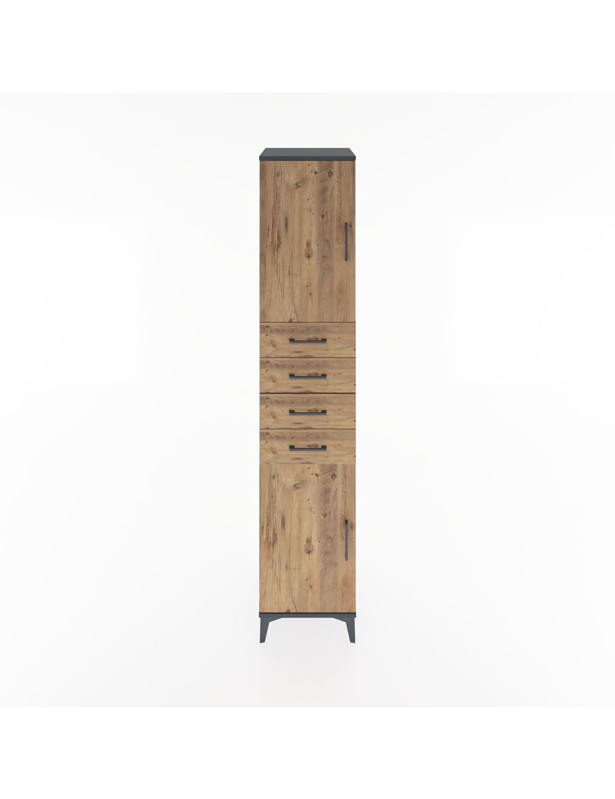 Hyperion Dolap 3 Raflı 4 Çekmeceli 2 Kapaklı 44x44x221 Antrasit-Çam