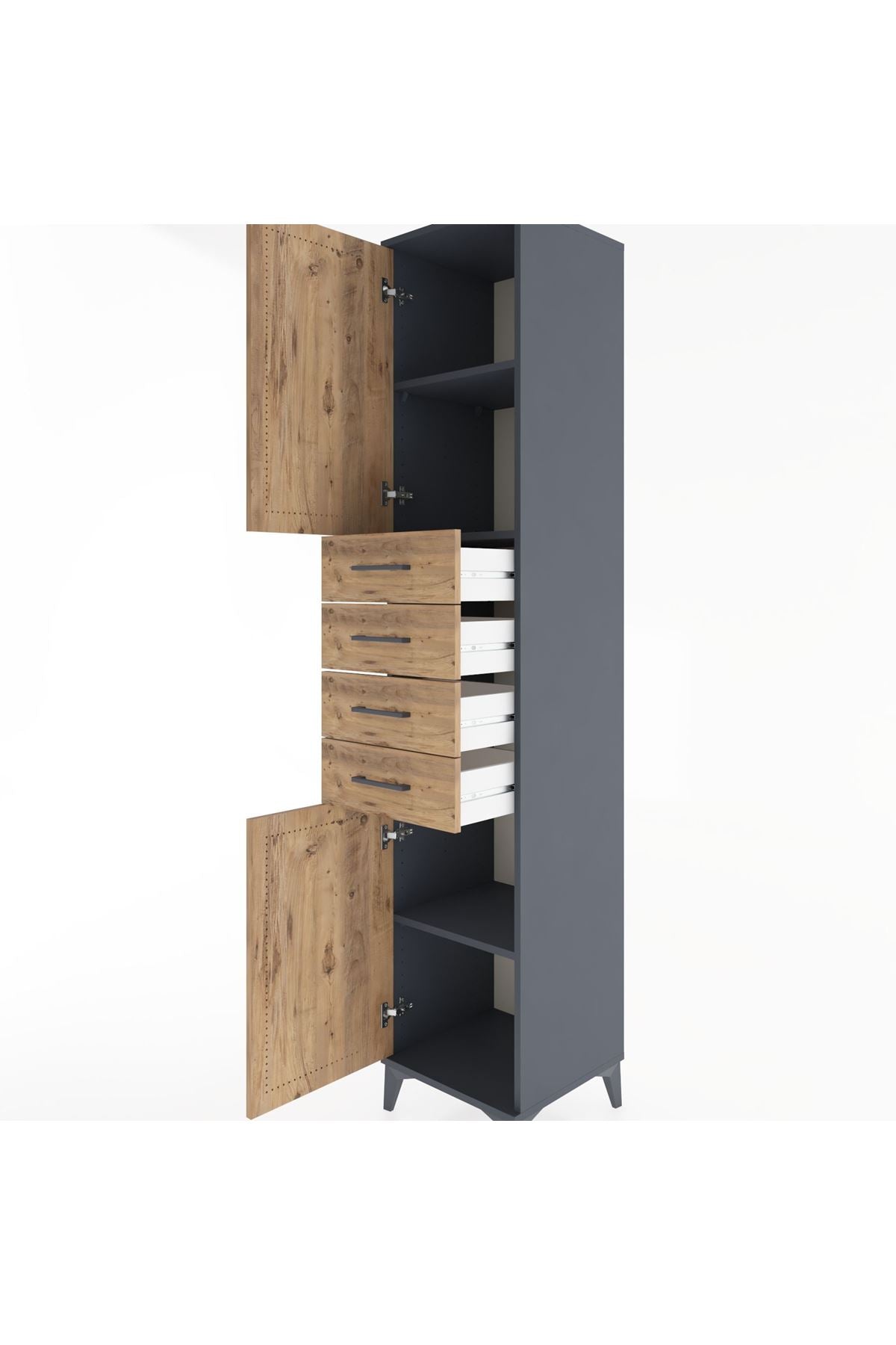 Hyperion Dolap 3 Raflı 4 Çekmeceli 2 Kapaklı 44x44x221 Antrasit-Çam