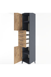 Hyperion Dolap 3 Raflı 4 Çekmeceli 2 Kapaklı 44x44x221 Antrasit-Çam
