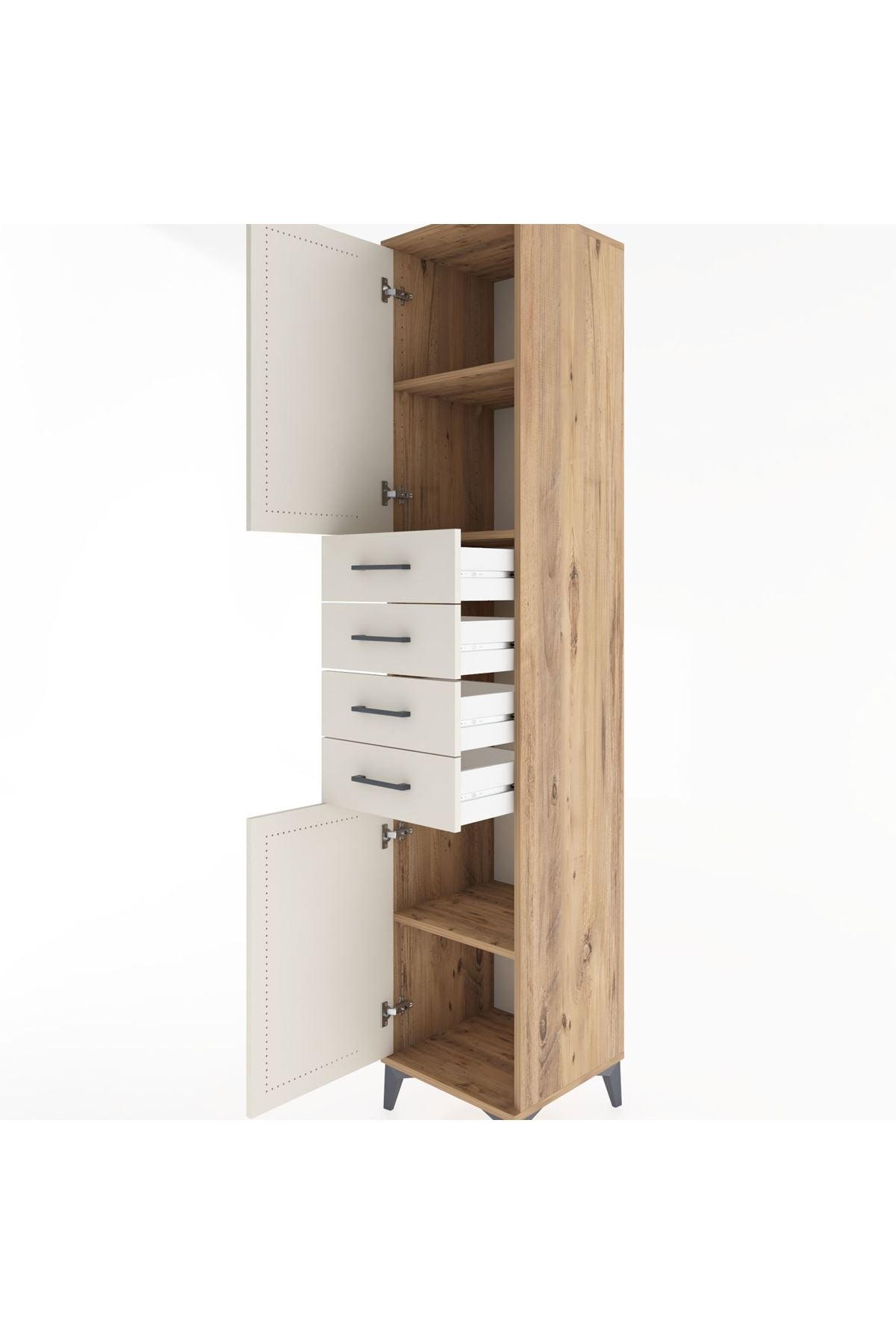 Hyperion Dolap 3 Raflı 4 Çekmeceli 2 Kapaklı 44x44x221 Çam-Aytaşı