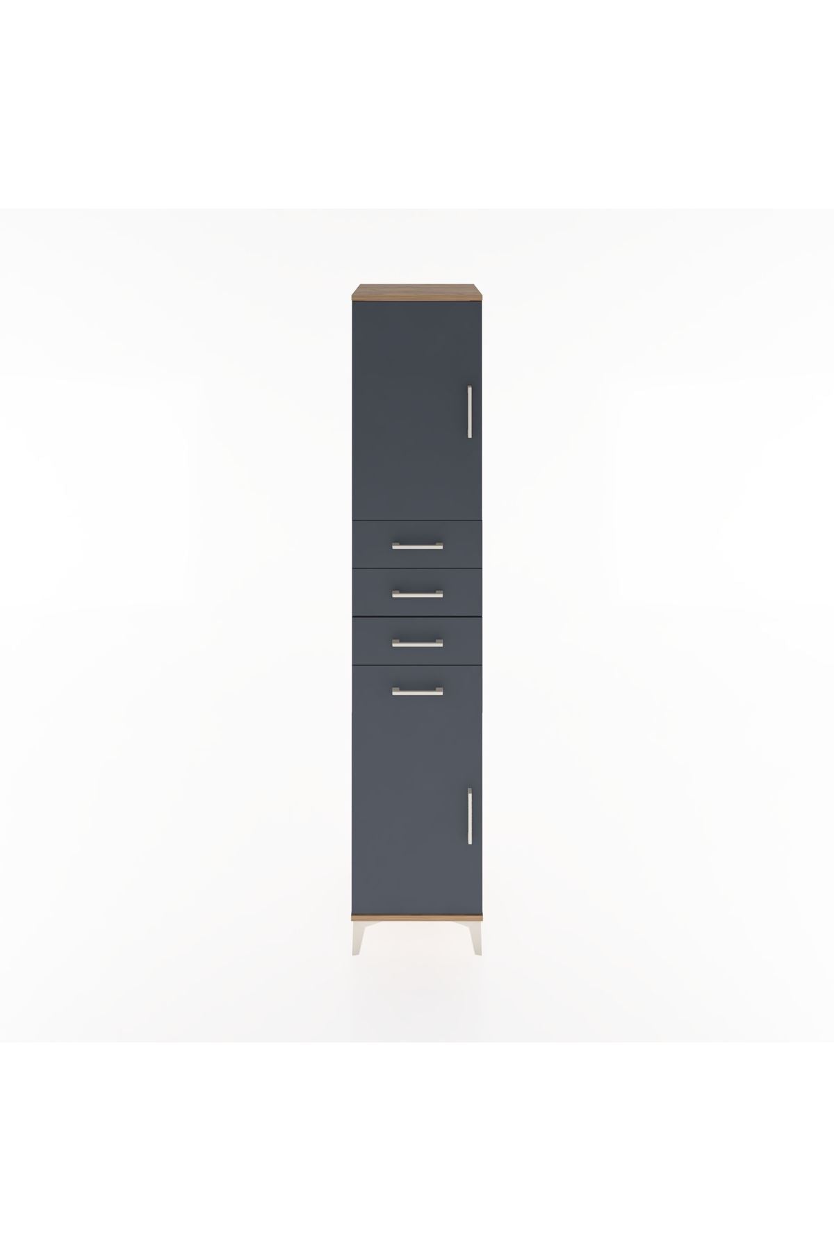 Hyperion Dolap 3 Raflı 4 Çekmeceli 2 Kapaklı 44x44x221 Çam-Antrasit