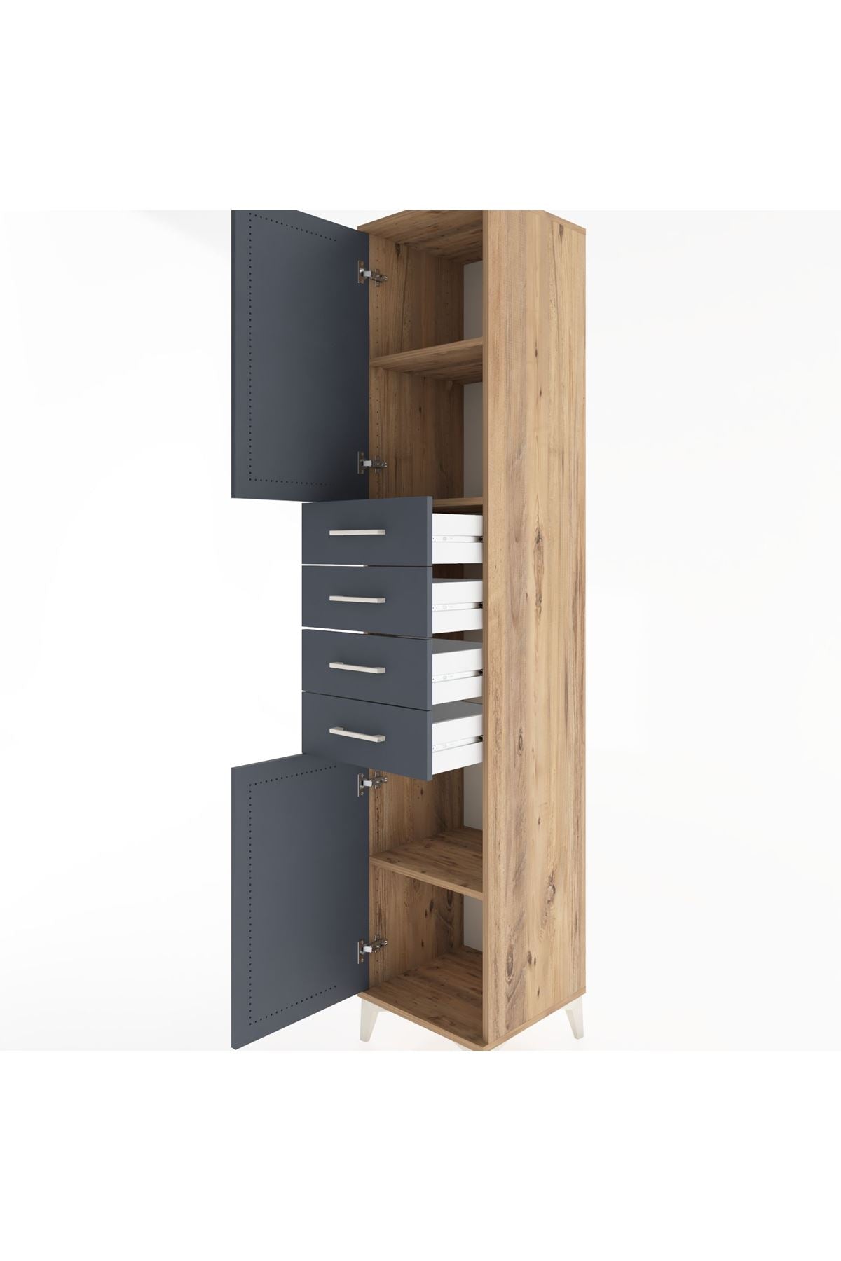 Hyperion Dolap 3 Raflı 4 Çekmeceli 2 Kapaklı 44x44x221 Çam-Antrasit