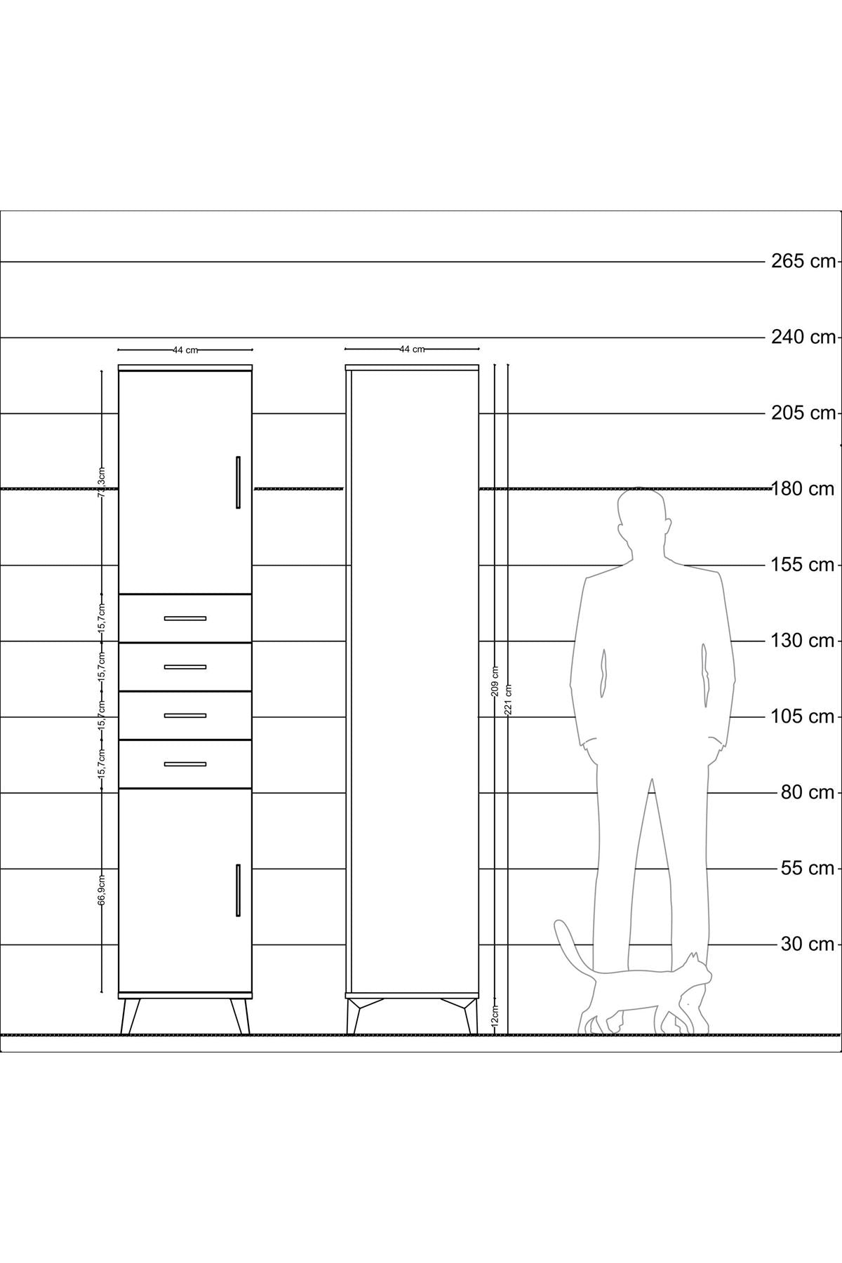 Hyperion Dolap 3 Raflı 4 Çekmeceli 2 Kapaklı 44x44x221 Çam-Antrasit