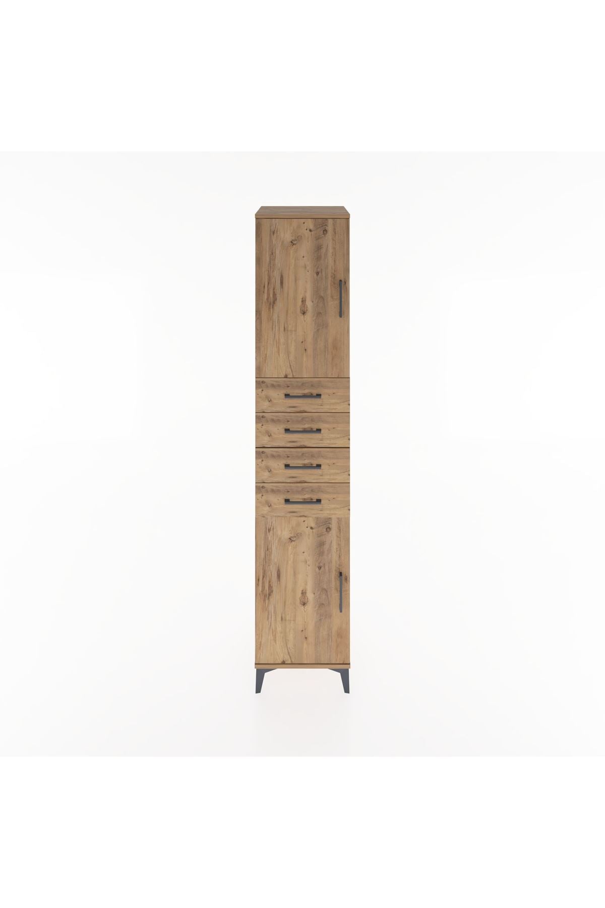 Hyperion Dolap 3 Raflı 4 Çekmeceli 2 Kapaklı 44x44x221 Çam-Çam