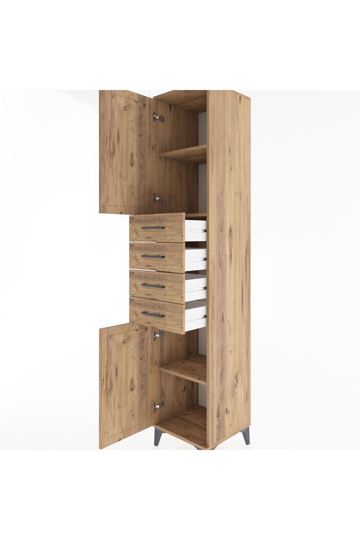 Hyperion Dolap 3 Raflı 4 Çekmeceli 2 Kapaklı 44x44x221 Çam-Çam