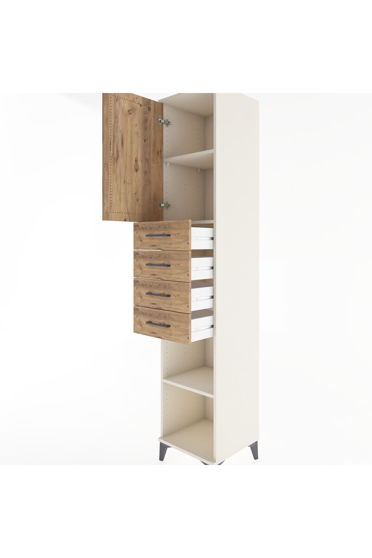 Hyperion Dolap 3 Raflı 4 Çekmeceli Tek Kapaklı 44x44x221 Aytaşı-Çam