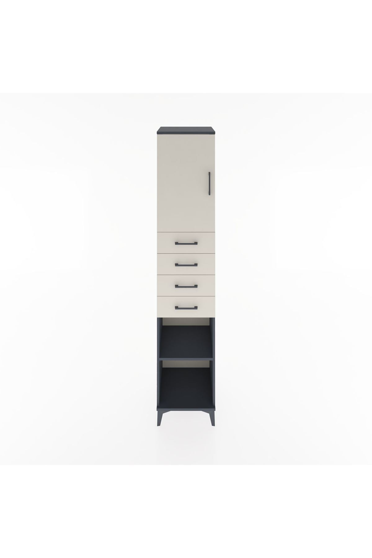 Hyperion Dolap 3 Raflı 4 Çekmeceli Tek Kapaklı 44x44x221 Antrasit-Aytaşı