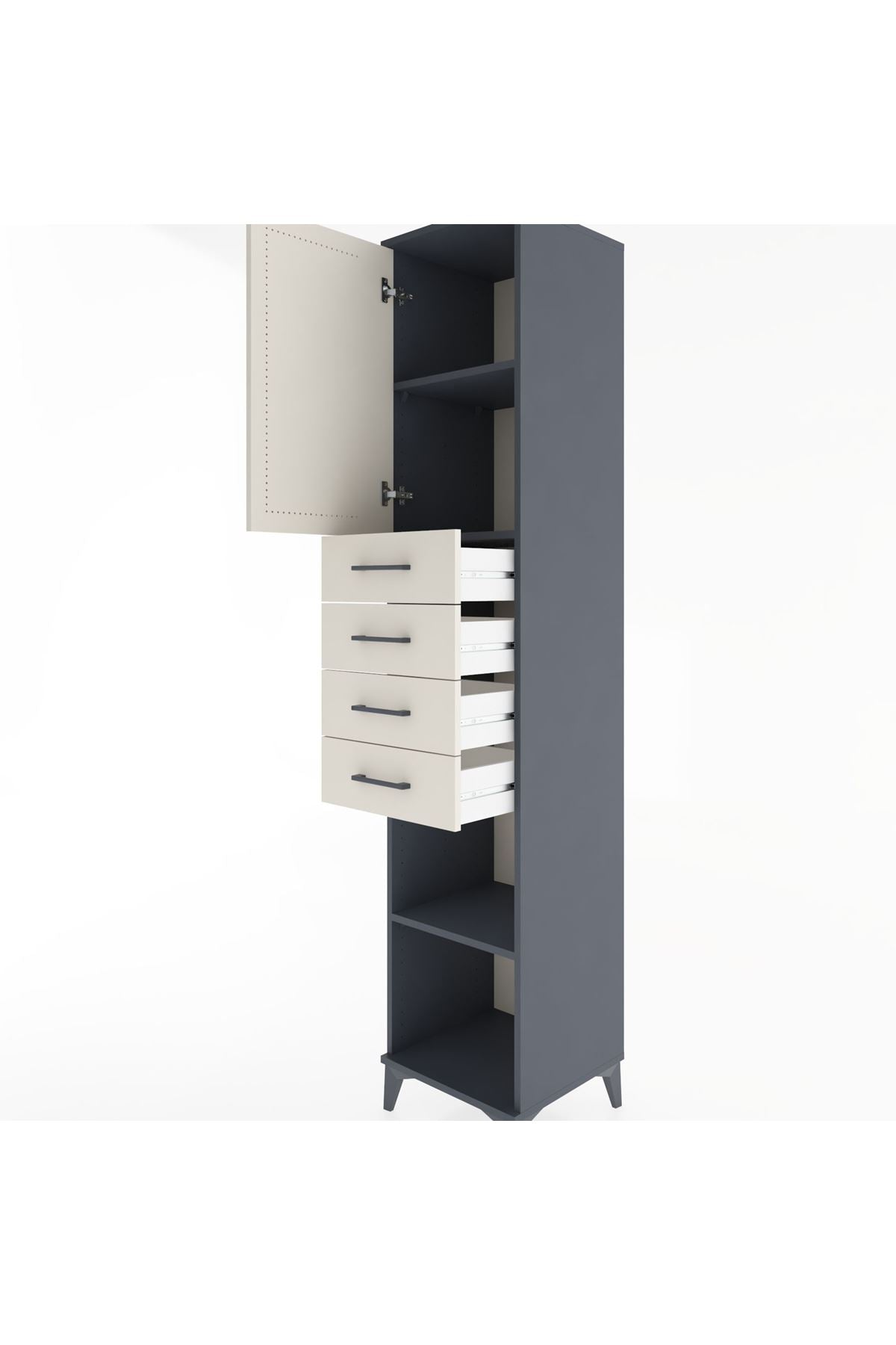 Hyperion Dolap 3 Raflı 4 Çekmeceli Tek Kapaklı 44x44x221 Antrasit-Aytaşı