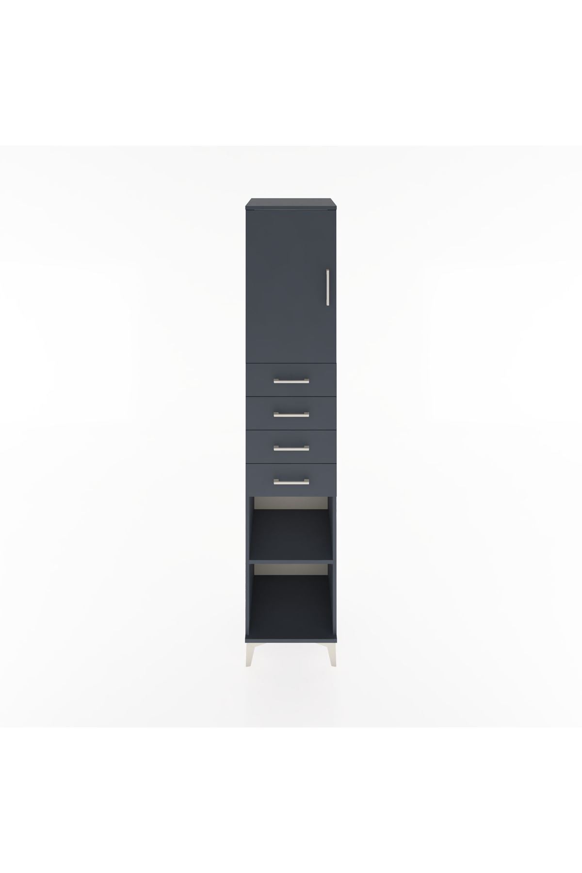 Hyperion Dolap 3 Raflı 4 Çekmeceli Tek Kapaklı 44x44x221 Antrasit-Antrasit