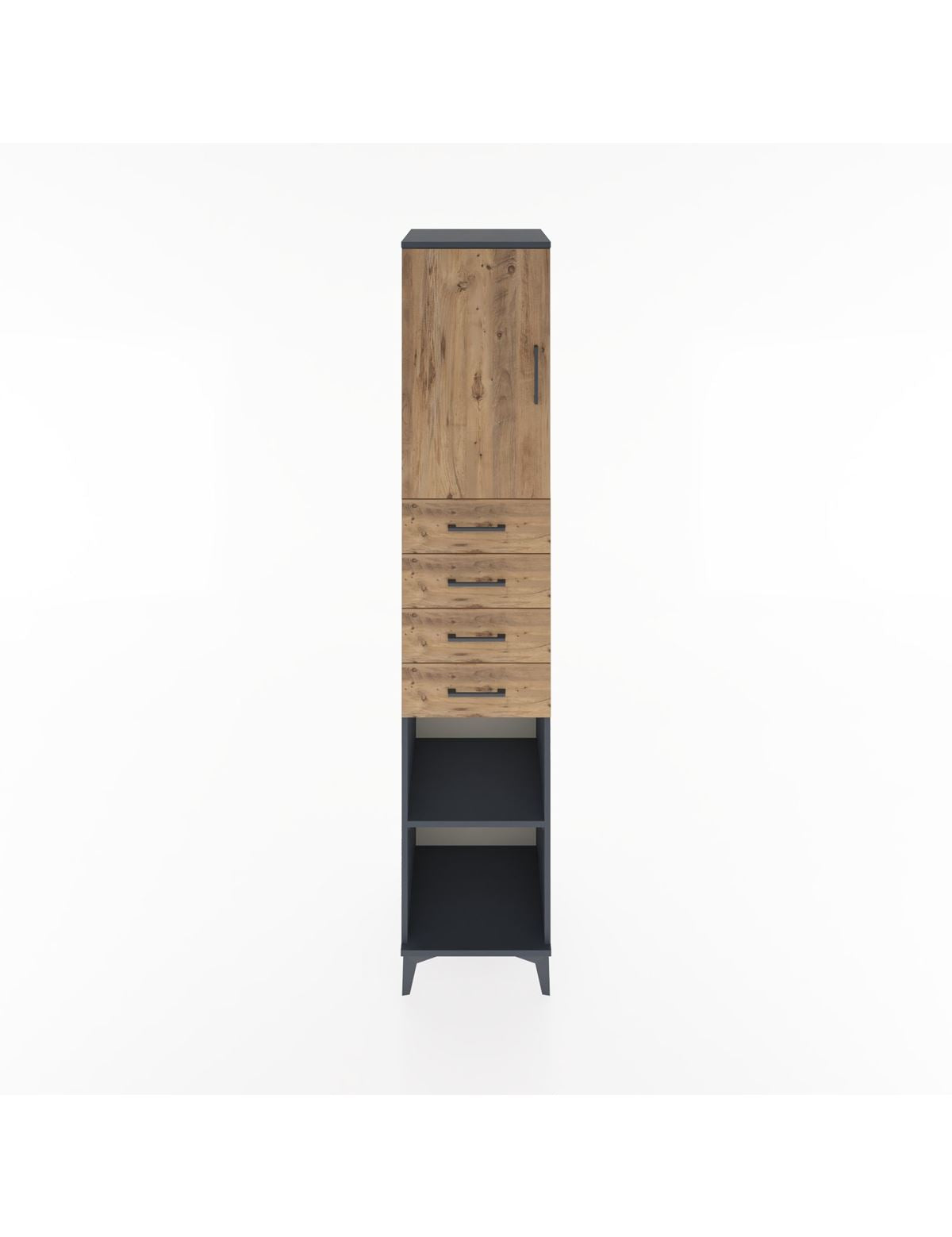 Hyperion Dolap 3 Raflı 4 Çekmeceli Tek Kapaklı 44x44x221 Antrasit-Çam