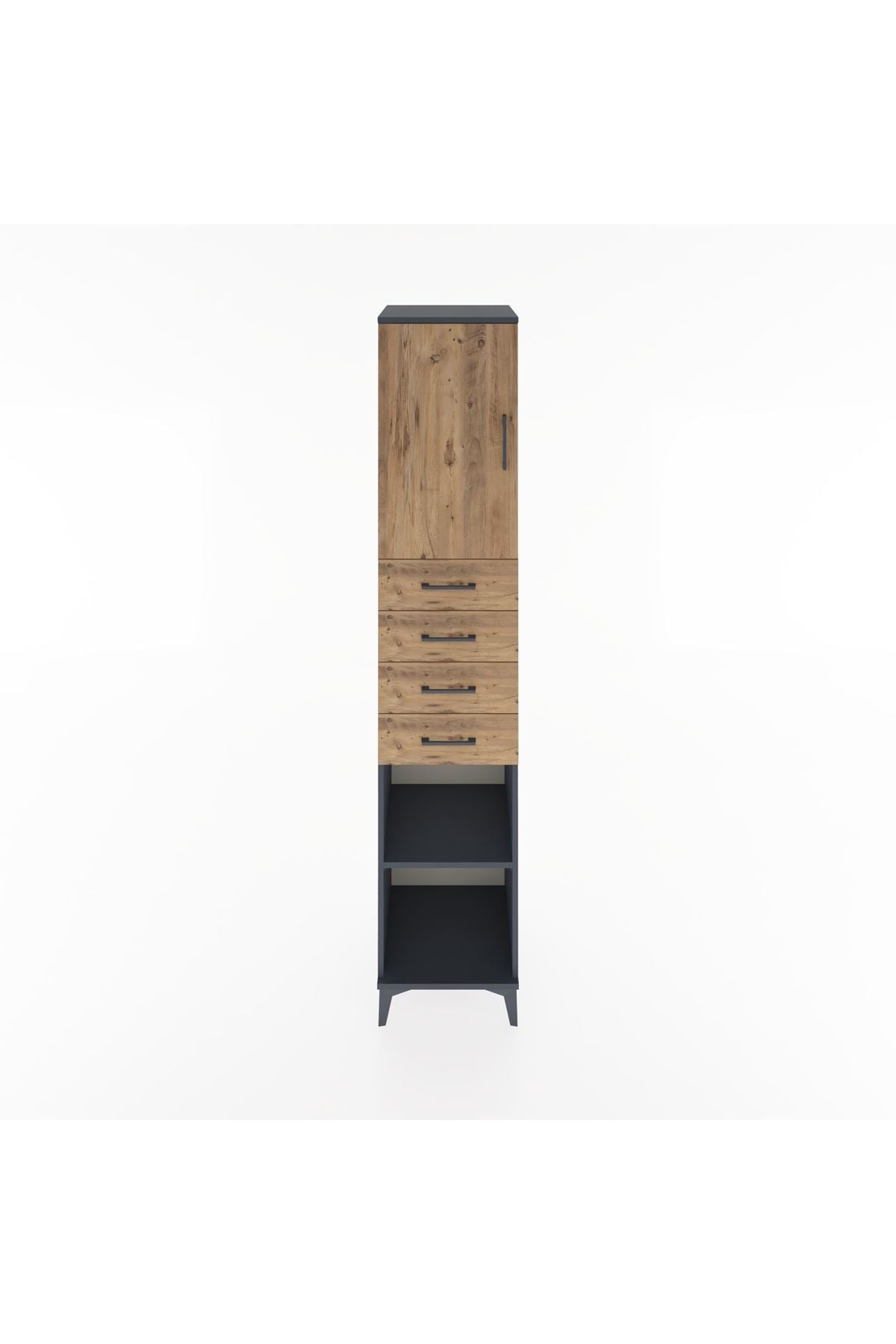 Hyperion Dolap 3 Raflı 4 Çekmeceli Tek Kapaklı 44x44x221 Antrasit-Çam