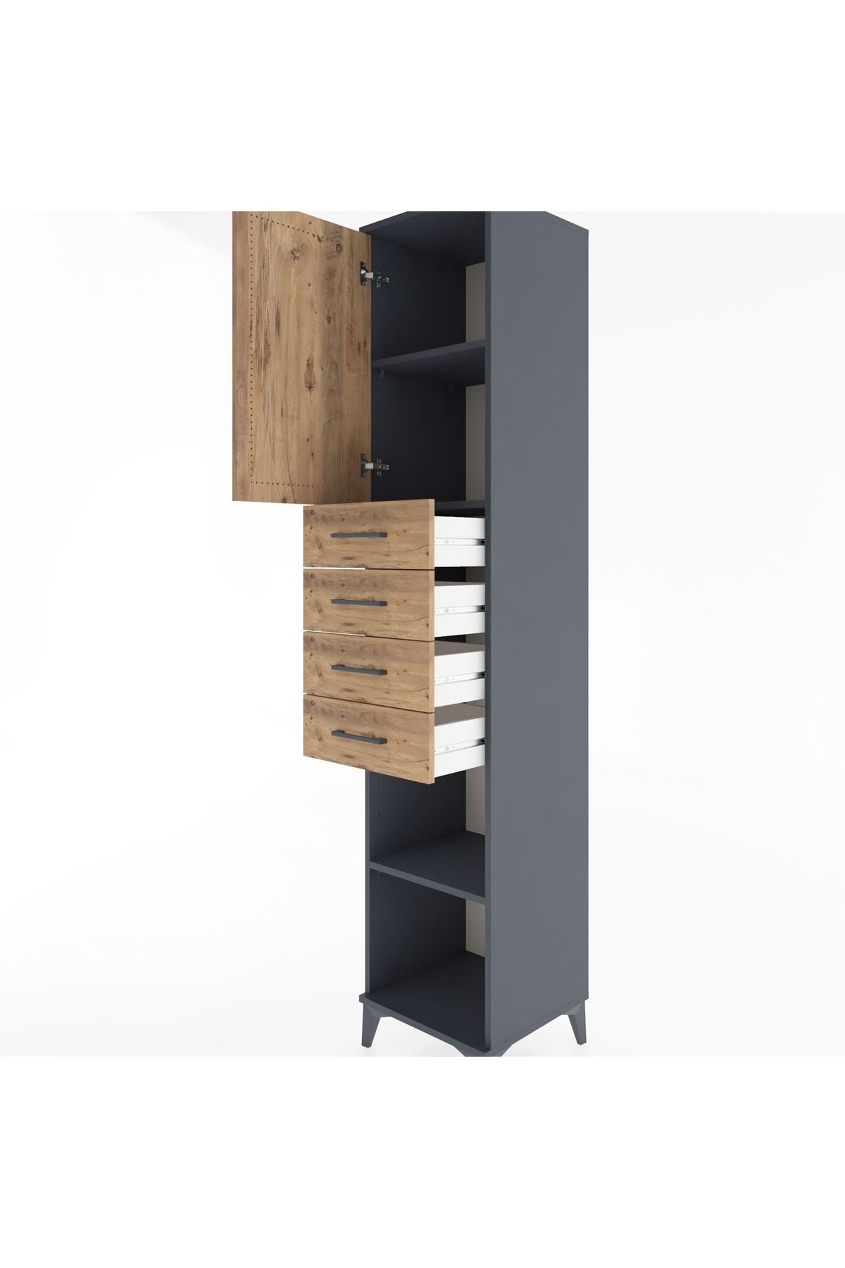 Hyperion Dolap 3 Raflı 4 Çekmeceli Tek Kapaklı 44x44x221 Antrasit-Çam