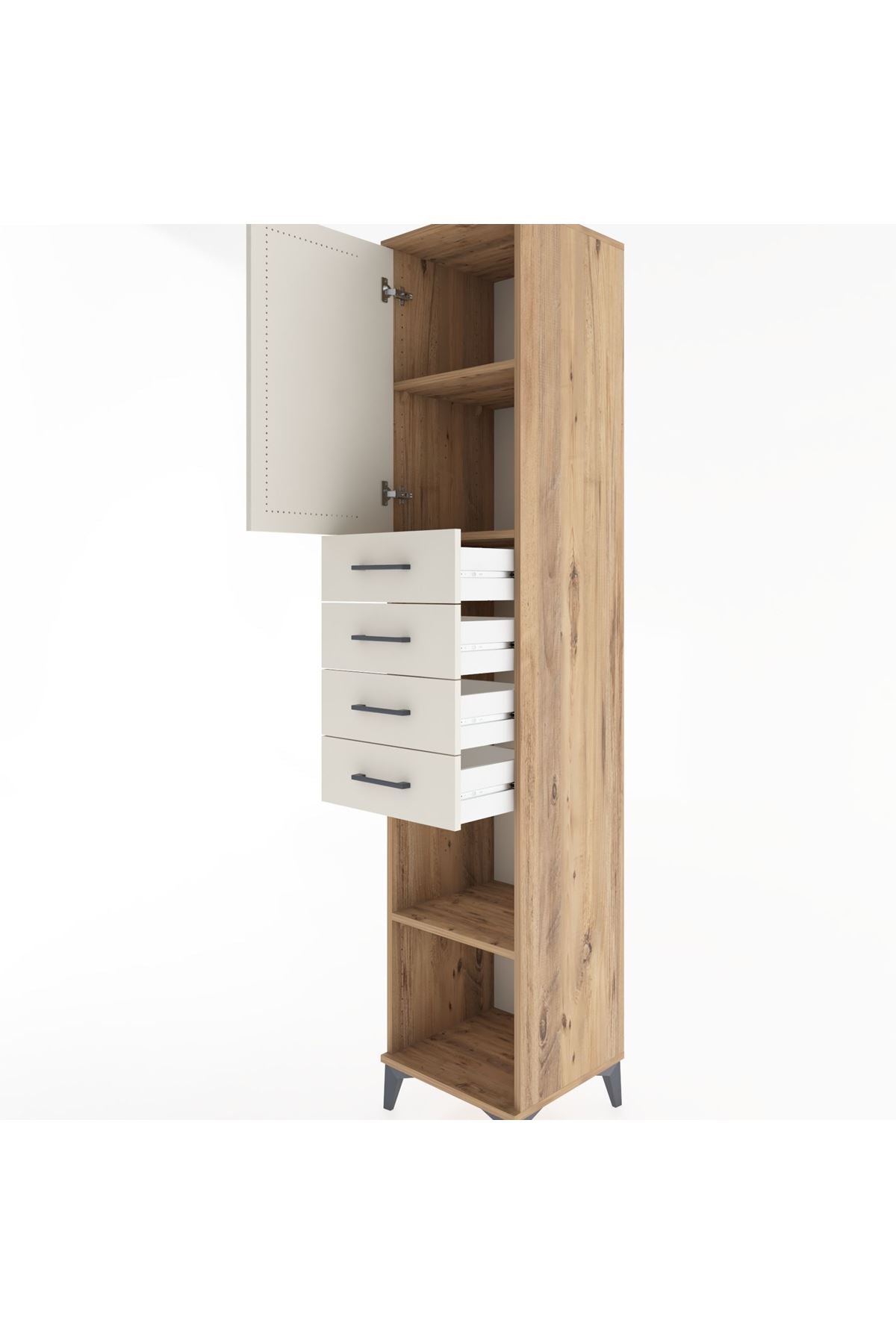 Hyperion Dolap 3 Raflı 4 Çekmeceli Tek Kapaklı 44x44x221 Çam-Aytaşı