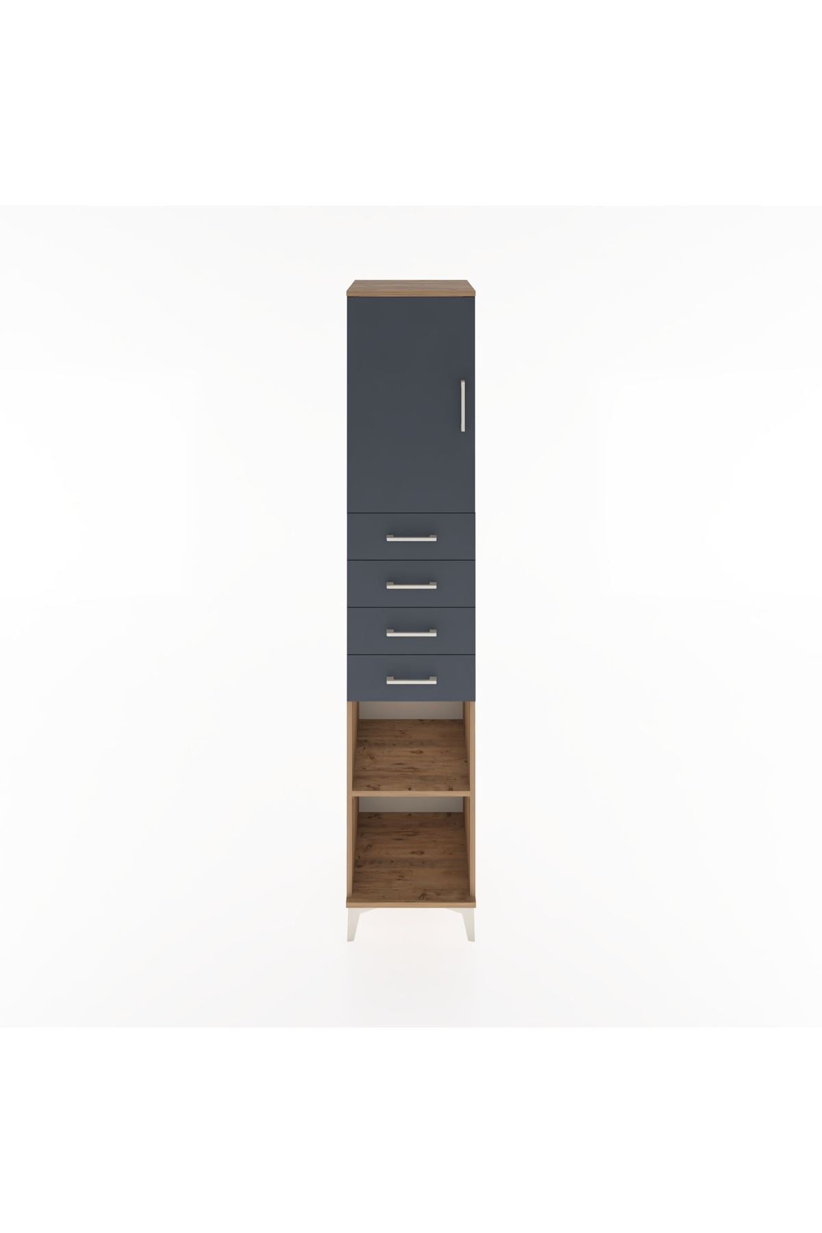 Hyperion Dolap 3 Raflı 4 Çekmeceli Tek Kapaklı 44x44x221 Çam-Antrasit