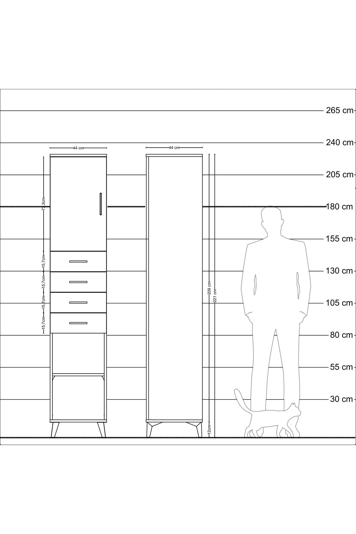 Hyperion Dolap 3 Raflı 4 Çekmeceli Tek Kapaklı 44x44x221 Çam-Aytaşı