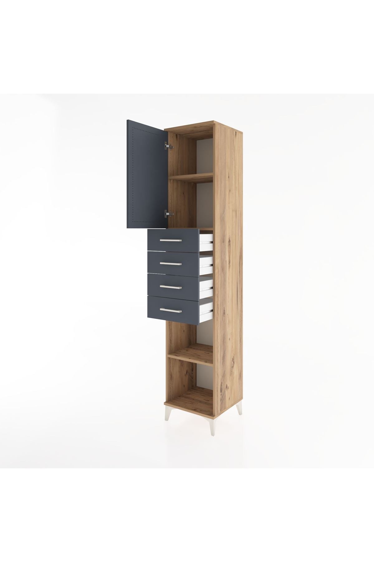 Hyperion Dolap 3 Raflı 4 Çekmeceli Tek Kapaklı 44x44x221 Çam-Antrasit