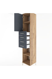 Hyperion Dolap 3 Raflı 4 Çekmeceli Tek Kapaklı 44x44x221 Çam-Antrasit