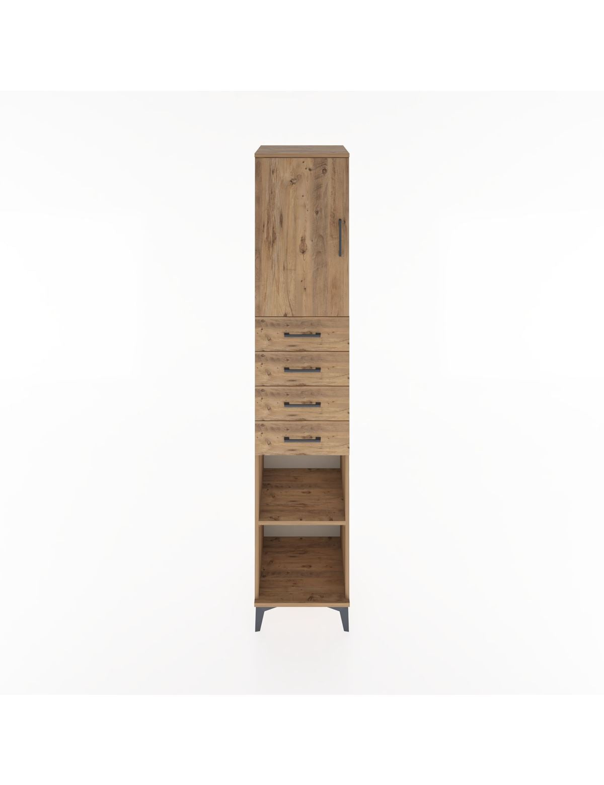 Hyperion Dolap 3 Raflı 4 Çekmeceli Tek Kapaklı 44x44x221 Çam-Çam