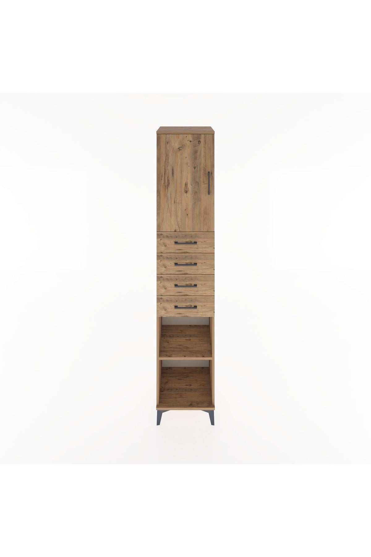 Hyperion Dolap 3 Raflı 4 Çekmeceli Tek Kapaklı 44x44x221 Çam-Çam