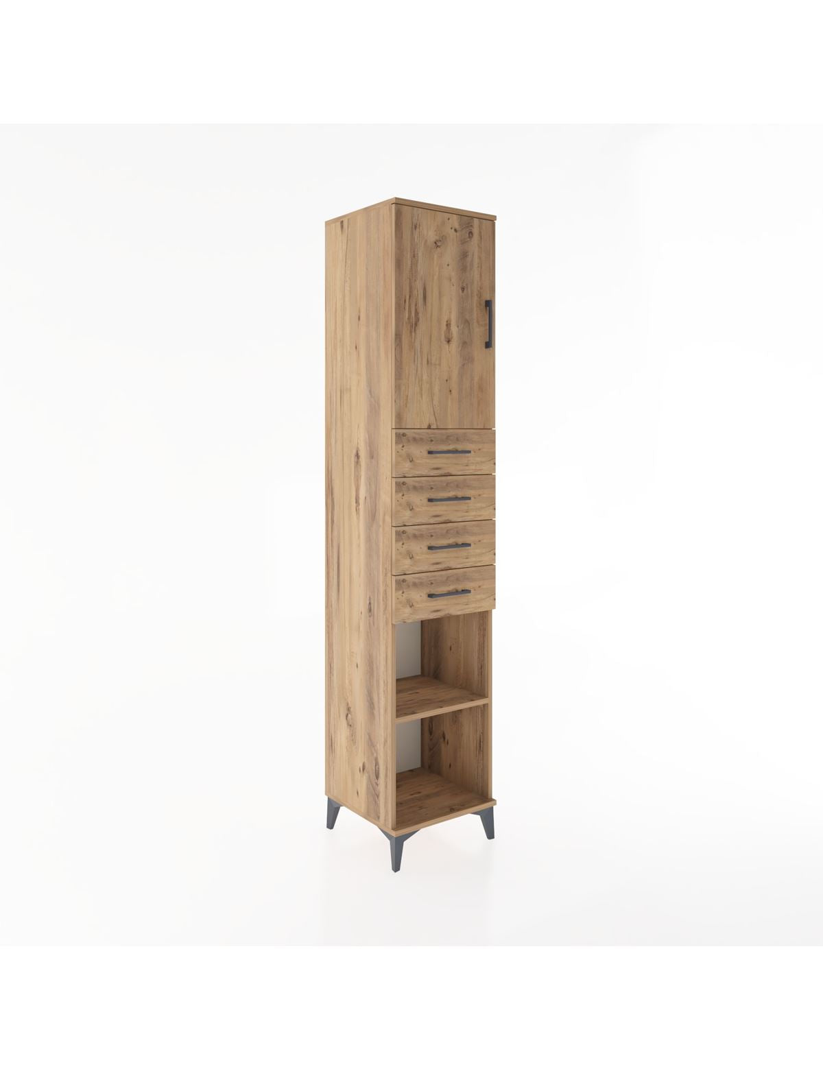 Hyperion Dolap 3 Raflı 4 Çekmeceli Tek Kapaklı 44x44x221 Çam-Çam