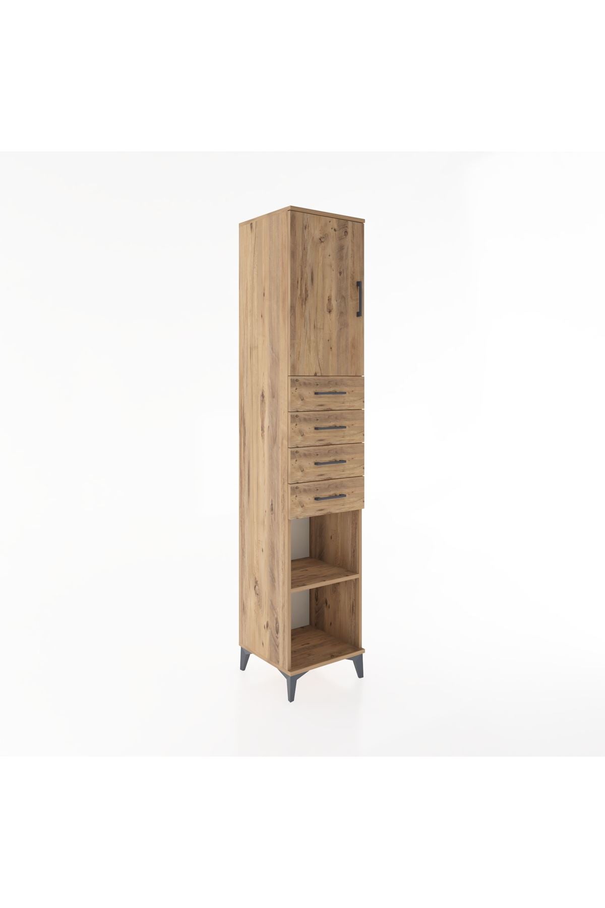 Hyperion Dolap 3 Raflı 4 Çekmeceli Tek Kapaklı 44x44x221 Çam-Çam