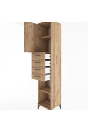 Hyperion Dolap 3 Raflı 4 Çekmeceli Tek Kapaklı 44x44x221 Çam-Çam