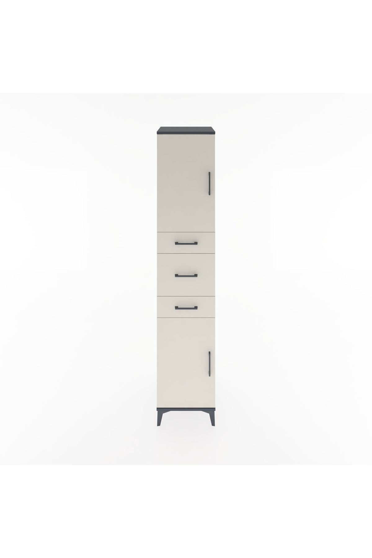 Hyperion Dolap 3 Raflı 3 Çekmeceli 2 Kapaklı 44x44x221 Antrasit-Aytaşı